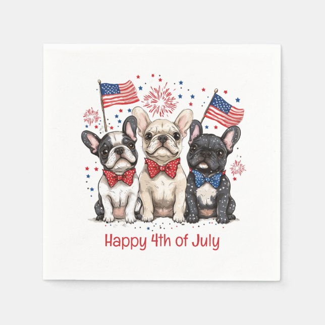 Happy 4th Of July French Bulldogs Napkin (Front)