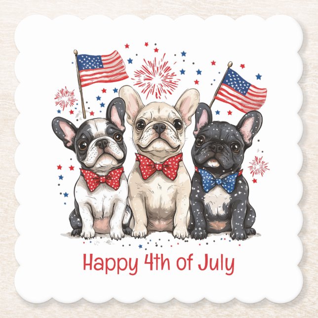 Happy 4th Of July French Bulldogs Paper Coaster (Front)
