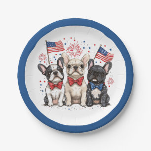 Happy 4th Of July French Bulldogs Paper Plate
