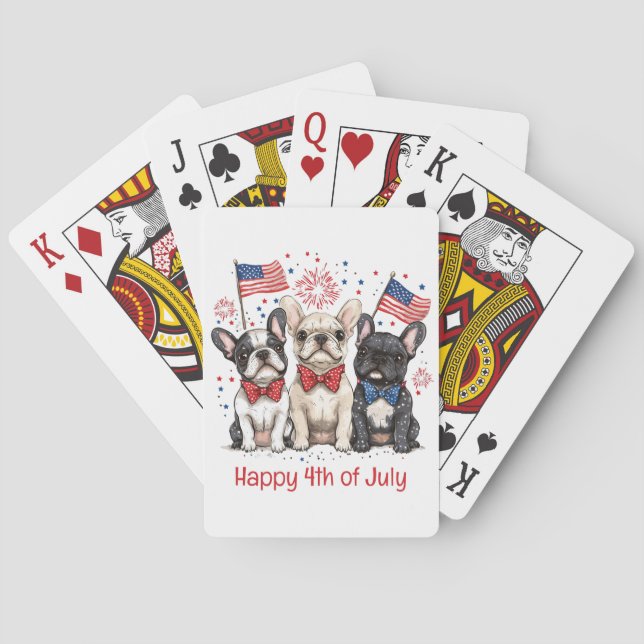 Happy 4th Of July French Bulldogs Playing Cards (Back)