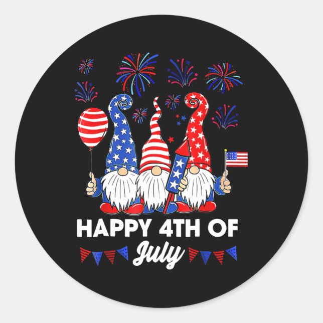 Happy 4th Of July Gnomes  Classic Round Sticker (Front)