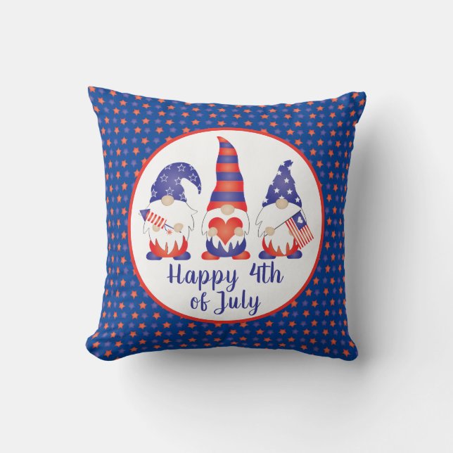 Happy 4th of July Gnomes Red White Blue Cushion (Front)