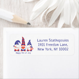 Happy 4th of July Gnomes Red White Blue Return Address Label