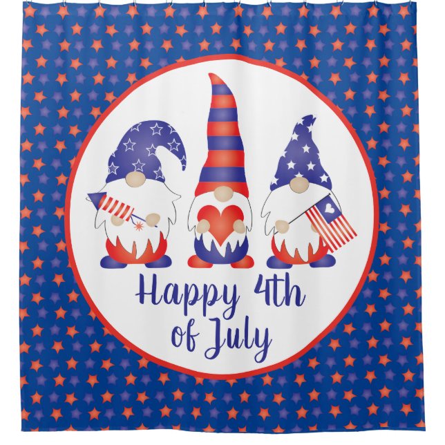 Happy 4th of July Gnomes Red White Blue Shower Curtain (Front)