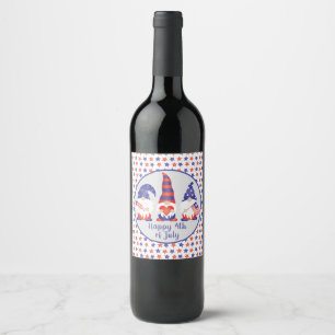 Happy 4th of July Gnomes Red White Blue Wine Label