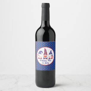 Happy 4th of July Gnomes Red White Blue Wine Label