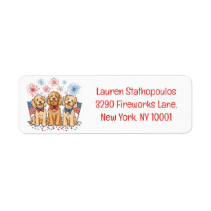 Happy 4th Of July Goldendoodle Dogs Fireworks Return Address Label