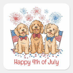 Happy 4th Of July Goldendoodle Dogs Fireworks Square Sticker