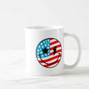 Happy 4th Of July Groovy Smile Face Red White Blue Coffee Mug