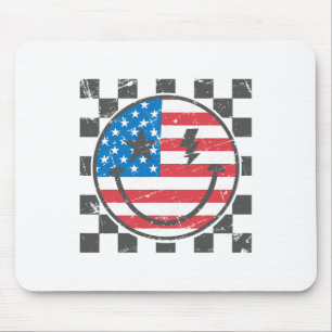 Happy 4th Of July Groovy Smile Face Red White Blue Mouse Pad