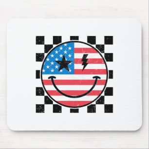 Happy 4th Of July Groovy Smile Face Red White Blue Mouse Pad