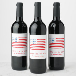 Happy 4th of July Hand Drawn American Flag Favou Wine Label