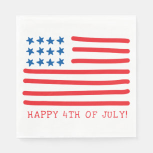 Happy 4th of July   Hand Drawn American Flag Napkin