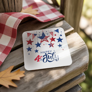 Happy 4th of July Hanging Stars ID1103 Square Paper Coaster