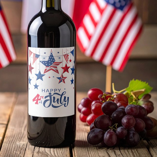 Happy 4th of July Hanging Stars ID1103 Wine Label (Creator Uploaded)