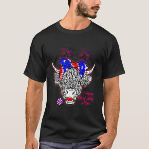 Happy 4th Of July Heifer Higland Cow T-Shirt