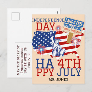 Happy 4th of July Independence Day America Party Holiday Postcard