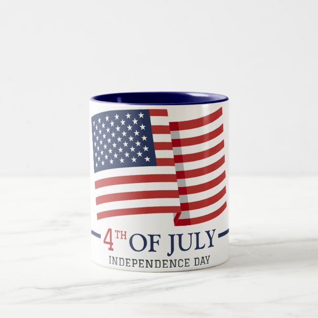 Happy 4th of July Independence Day American Flag Two-Tone Coffee Mug (Center)