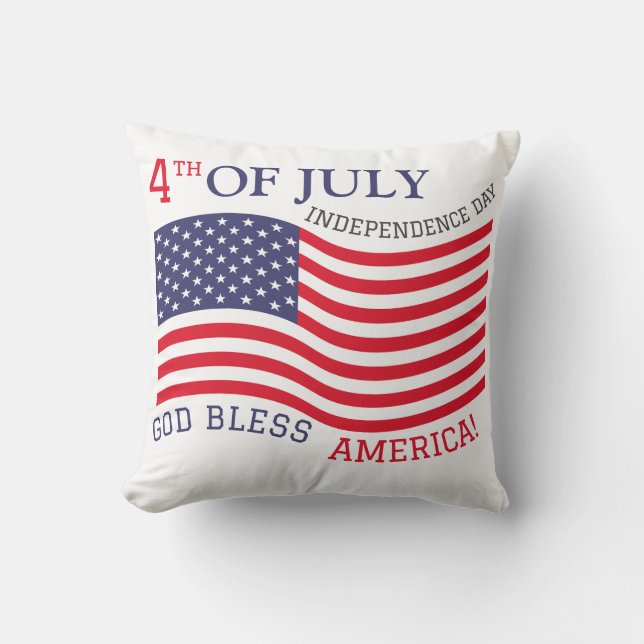 Happy 4th of July Independence Day Red White Blue Cushion (Front)