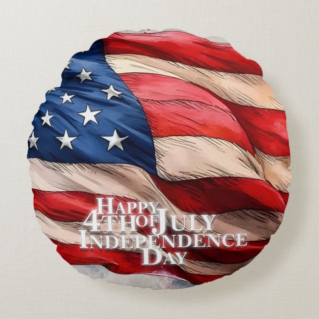 Happy 4th of July - Independence Day Round Cushion (Front)