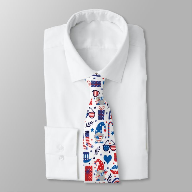 Happy 4th of July Independence Day Symbols Pattern Tie (Tied)