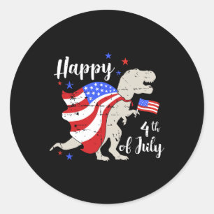 Happy 4th Of July Independence Day With T-rex Dino Classic Round Sticker
