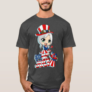 Happy 4th Of July Japanese Anime Merch Cute Manga  T-Shirt