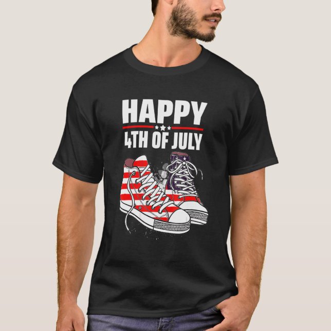 Happy 4th Of July Merica  Shoes American Flag T-Shirt (Front)