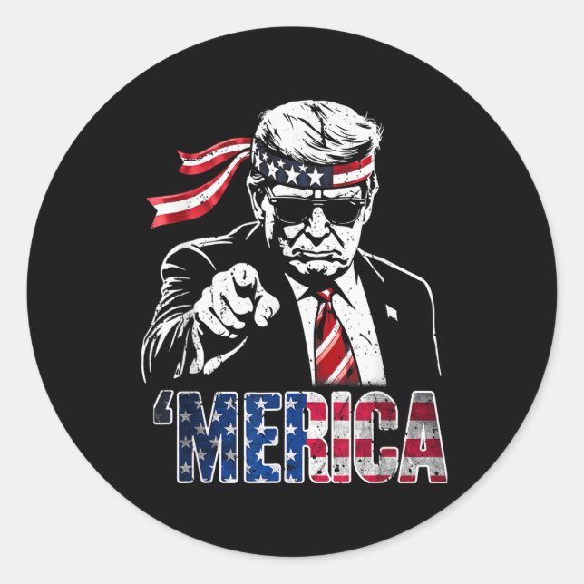 Happy 4th Of July Merica Trump American Flag Usa  Classic Round Sticker (Front)