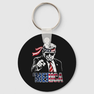 Happy 4th Of July Merica Trump American Flag Usa Key Ring