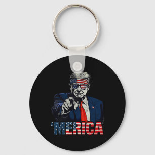 Happy 4th Of July merica Trump American Flag Usa Key Ring