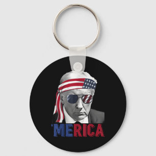 Happy 4th Of July Merica Trump American Flag Usa Key Ring