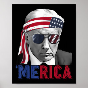 Happy 4th Of July Merica Trump American Flag Usa Poster