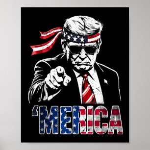 Happy 4th Of July Merica Trump American Flag Usa Poster
