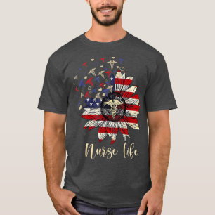 Happy 4th Of July Nurse Life Crew Sunflower Americ T-Shirt