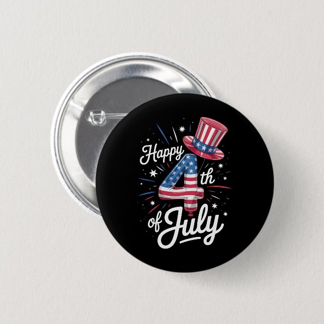 Happy 4th Of July Patriotic American Flag USA 6 Cm Round Badge (Front & Back)