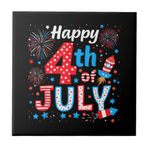Happy 4th Of July Patriotic American Flag USA Ceramic Tile