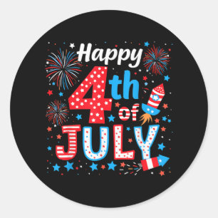 Happy 4th Of July Patriotic American Flag USA Classic Round Sticker