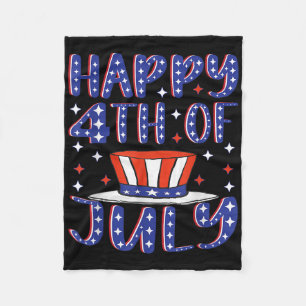 Happy 4th Of July Patriotic American Flag Usa Inde Fleece Blanket