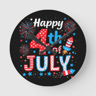 Happy 4th Of July Patriotic American Flag USA Round Clock