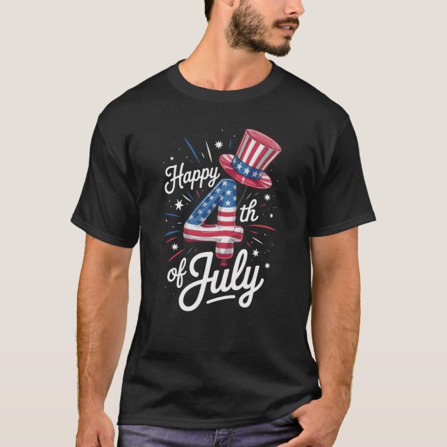 Happy 4th Of July Patriotic American Flag USA T-Shirt (Front)