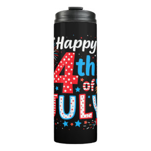 Happy 4th Of July Patriotic American Flag USA Thermal Tumbler