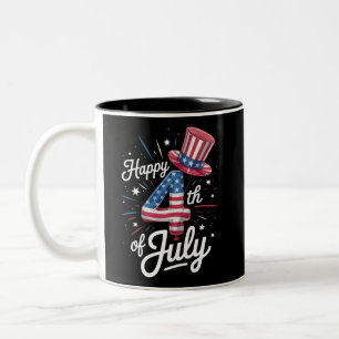 Happy 4th Of July Patriotic American Flag USA Two-Tone Coffee Mug