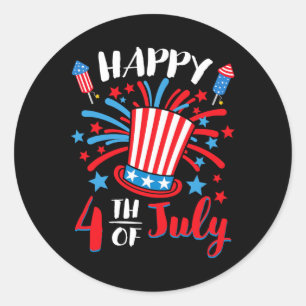 Happy 4th Of July Patriotic American Us Flag Men W Classic Round Sticker