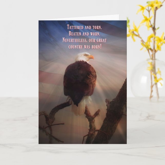 Happy 4th of July Patriotic Bald Eagle and Flag Card (Yellow Flower)