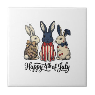 Happy 4th of July Patriotic Bunny Shirt Design_1 Ceramic Tile