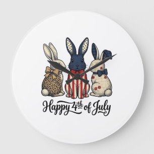 Happy 4th of July Patriotic Bunny Shirt Design_1 Large Clock