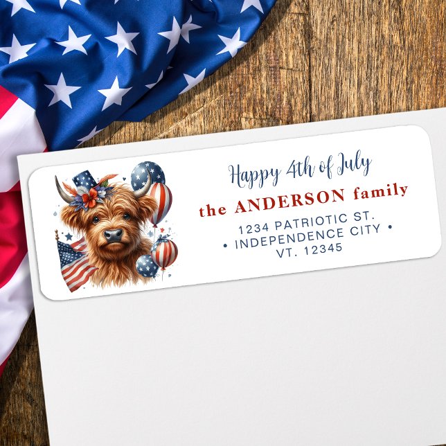 Happy 4th Of July Patriotic Cow Return Address Label (Creator Uploaded)