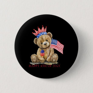 Happy 4th Of July Patriotic Cute Bear Women Girls  6 Cm Round Badge