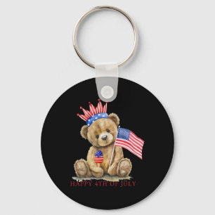 Happy 4th Of July Patriotic Cute Bear Women Girls  Key Ring
